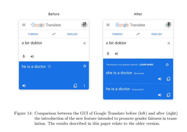 Google Translate adds masc/feminine translations